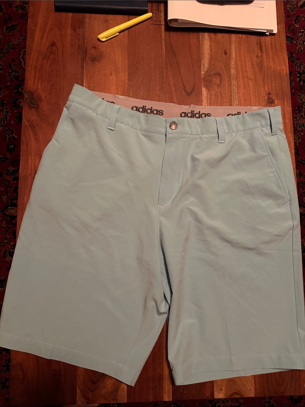 adidas Men's Light Blue Flat Front Performance Shorts